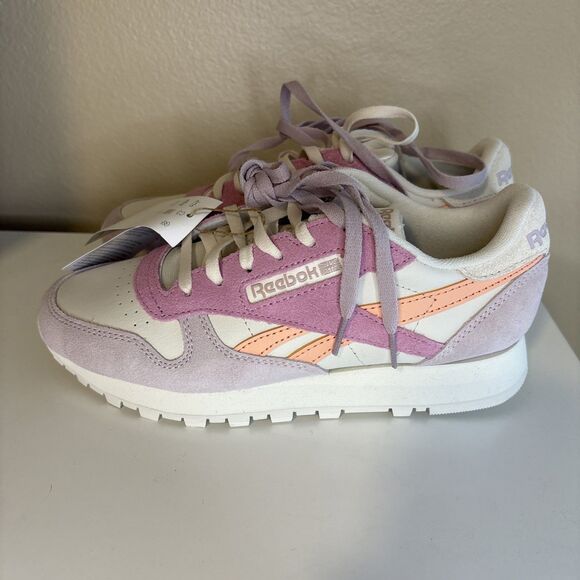 Reebok Women's Classic Leather Bone/Pea Glow/Ashen Lilac Sneakers 100075291 sz 6 - Picture 4 of 11